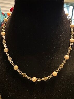 Classic Pearl and Silver Beaded Necklace - Cream Pearls